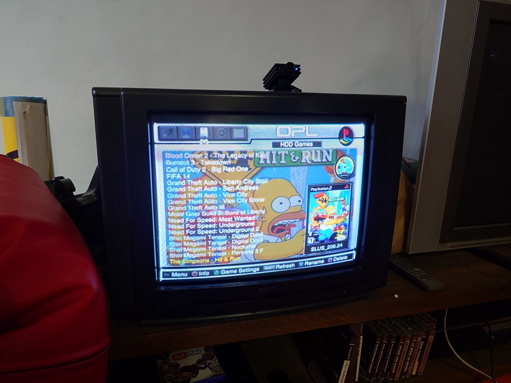 Playstation 2 running Open PS2 Loader on a CRT TV